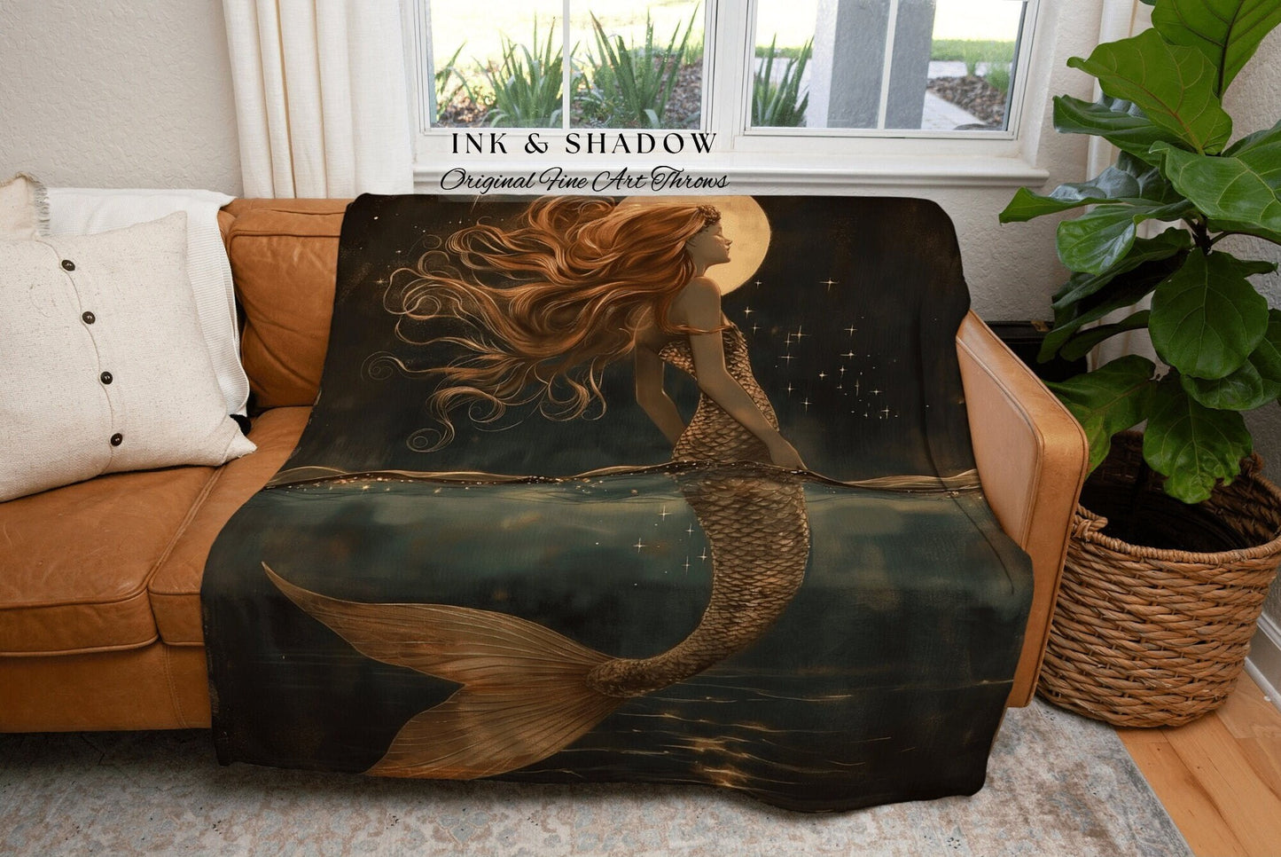 Ethereal Mermaid Woven Blanket | Fairycore Bedroom Celestial Sea Witch Tapestry Sirencore Decor Art Nouveau Fairy Grunge Witchy Wall Art