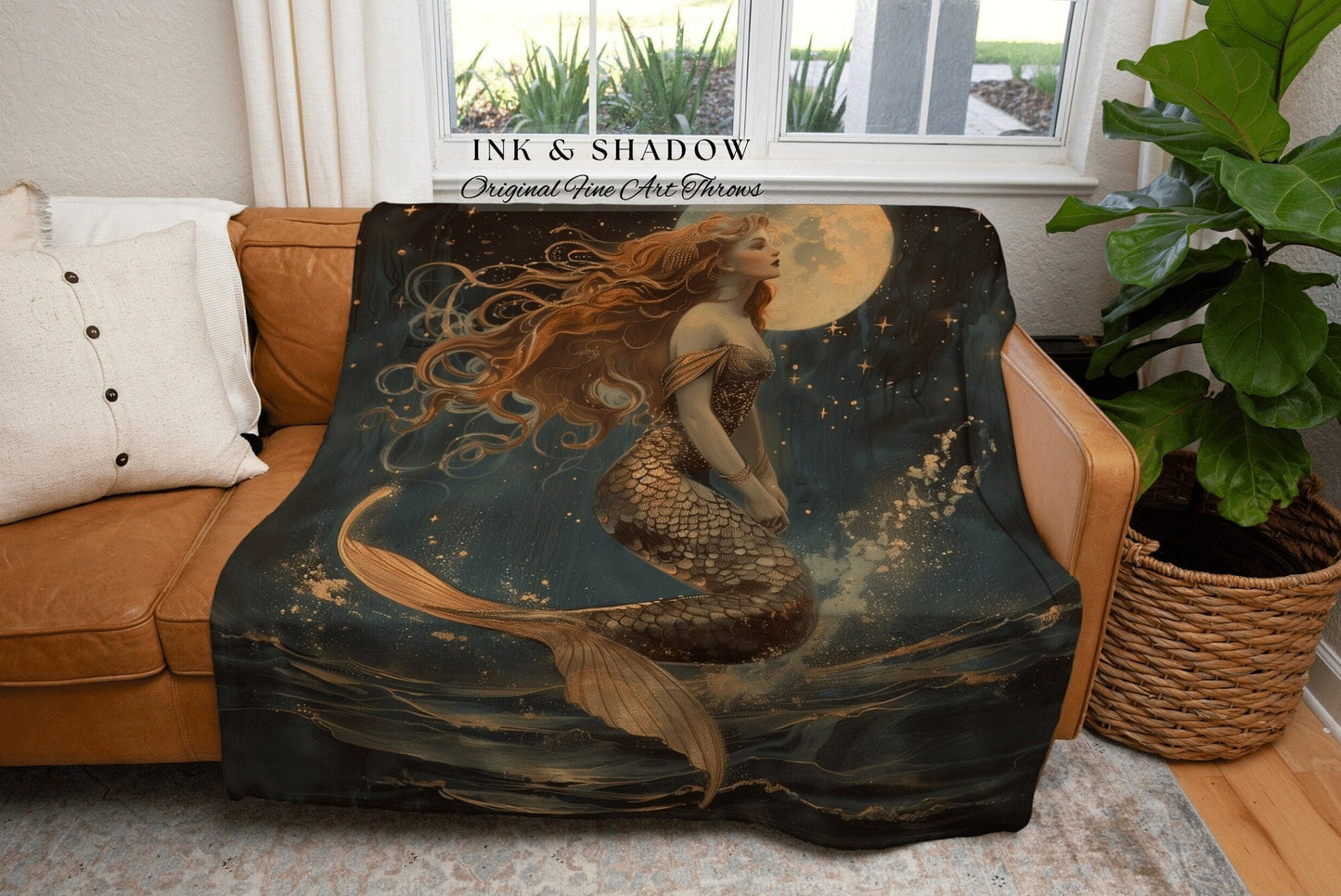 Mythology Tapestry Woven Throw | Fairycore Bedroom Celestial Siren Blanket Ethereal Sirencore Decor Art Nouveau Witchy Grunge Aesthetic