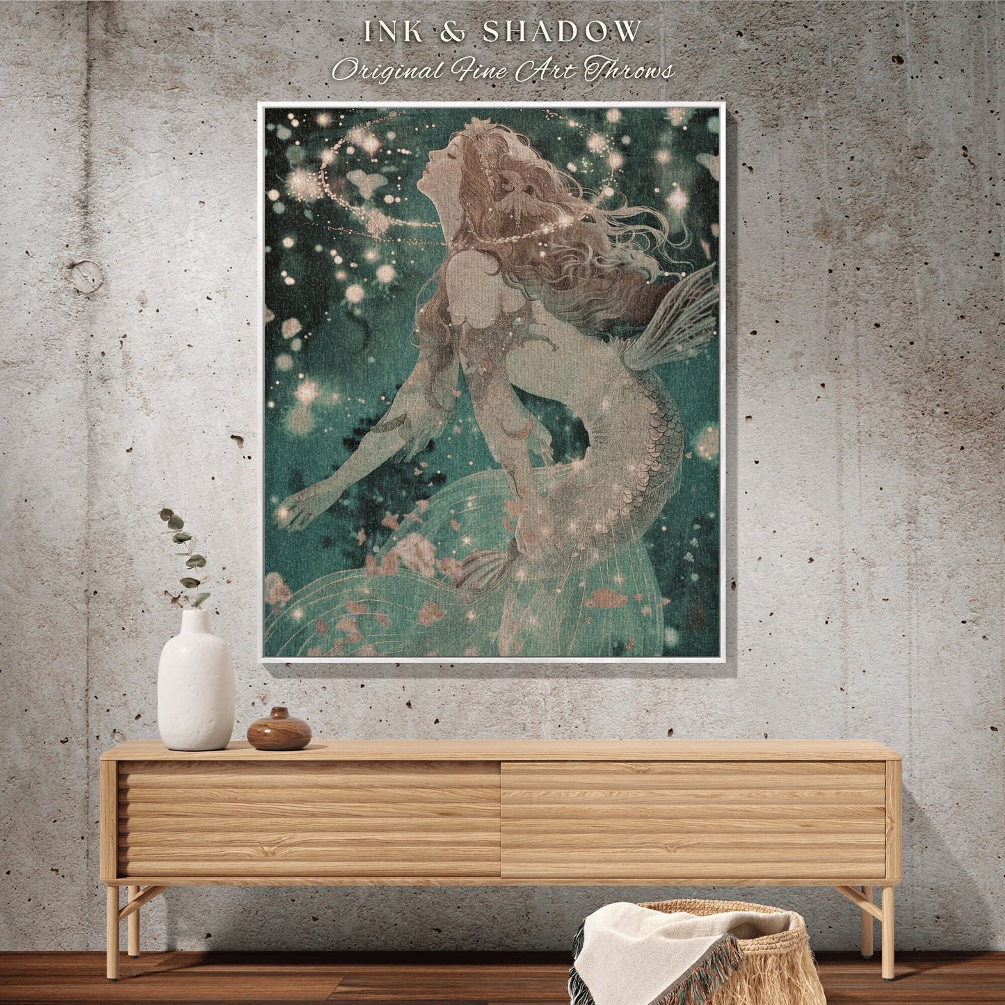 Mythological Siren Tapestry Woven | Cottagecore Bedroom Celestial Throw Ethereal Tapestry Sirencore Decor Witchy Art Fairy Grunge Celestial