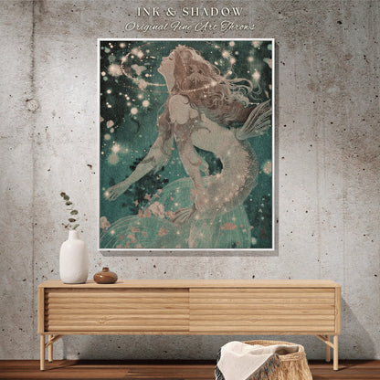 Mythological Siren Tapestry Woven | Cottagecore Bedroom Celestial Throw Ethereal Tapestry Sirencore Decor Witchy Art Fairy Grunge Celestial