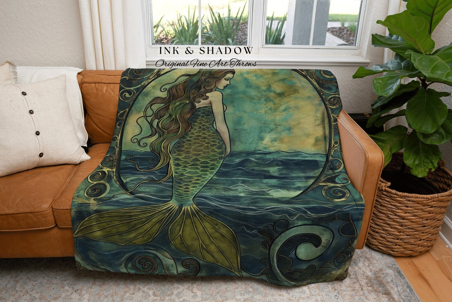 Boho Teal Mermaid Tapestry | Dark Academia Bedroom Celestial Throw Ethereal Mermaidcore Royalcare Tapestry Sirencore Decor Celestial |