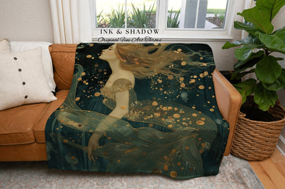 Sea Fairy Picnic Blanket | Fairycore Bedroom Celestial Siren Throw Ethereal Tapestry Sirencore Decor Witchy Wall Art Fairy Grunge Mermaid |