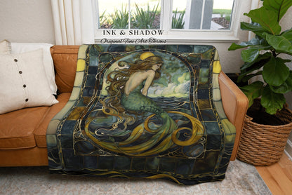 Rustic Siren Mermaid Tapestry | Cottagecore Bedroom Celestial Throw Ethereal Tapestry Sirencore Decor Witchy Wall Art Fairy Grunge Mermaid |
