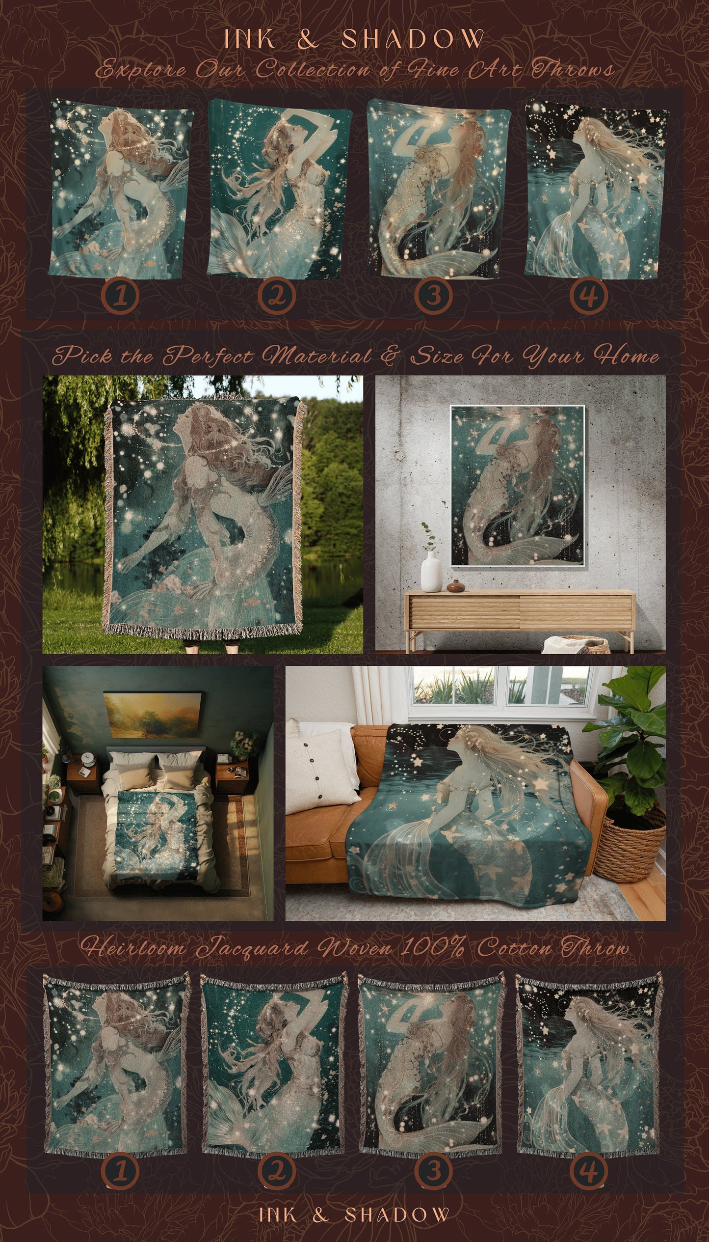 Mythological Siren Tapestry Woven | Cottagecore Bedroom Celestial Throw Ethereal Tapestry Sirencore Decor Witchy Art Fairy Grunge Celestial