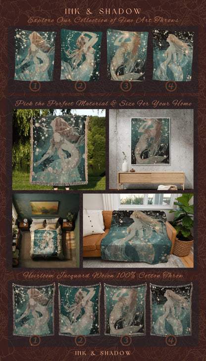 Mythological Siren Tapestry Woven | Cottagecore Bedroom Celestial Throw Ethereal Tapestry Sirencore Decor Witchy Art Fairy Grunge Celestial