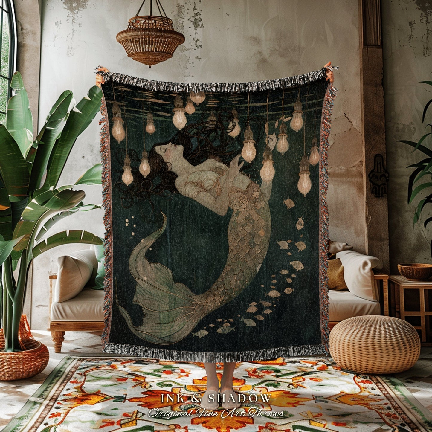 Mystic Cozy Throw Blanket | Dark Academia Bedroom Celestial Throw Ethereal Mermaid Core Royalcare Tapestry Sirencore Decor Celestial Fairy