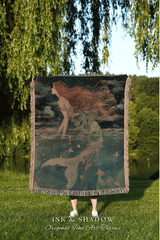 Nordic Mermaid Blanket Mermaid | Dark Cottagecore Bedroom Celestial Throw Ethereal Mermaid Royalcare Tapestry Sirencore Decor Witchy Art |