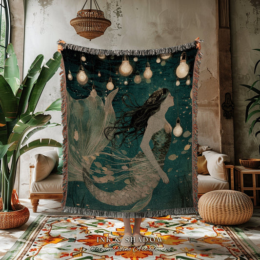 Angel Aesthetic Mermaid Blanket | Dark Cottagecore Bedroom Celestial Throw Ethereal Mermaidcore Royalcare Tapestry Sirencore Decor Witchy |
