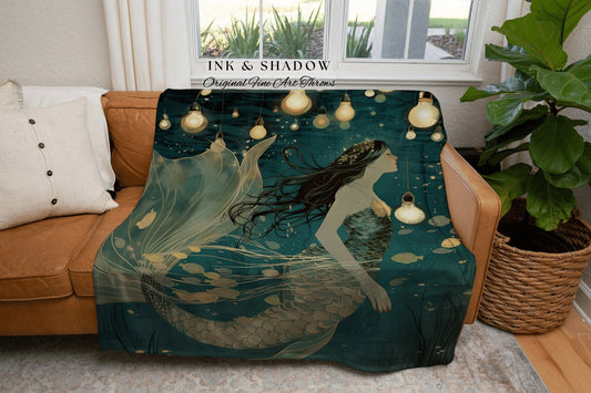 Angel Aesthetic Mermaid Blanket | Dark Cottagecore Bedroom Celestial Throw Ethereal Mermaidcore Royalcare Tapestry Sirencore Decor Witchy |