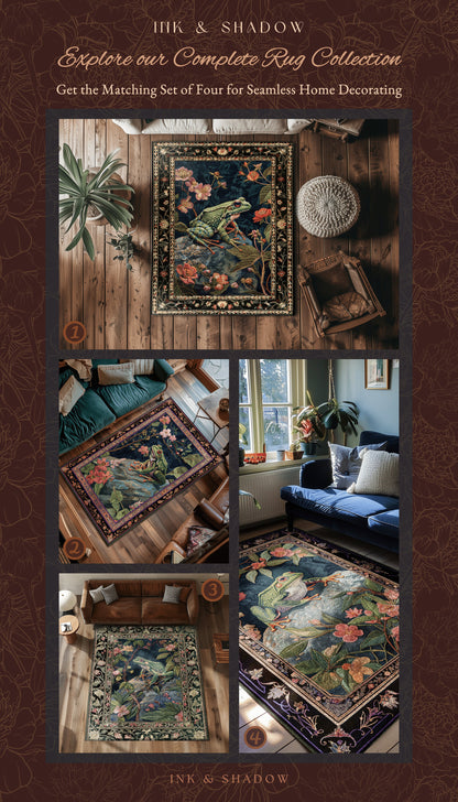 Ethereal Woodland Frog Rug | Floral Cottagecore Aesthetic Living Room Home Decor Frog Lover Gift Goblincore Floor Mat Whimsical Toad |