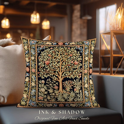 Tree of Life Pillow Ornate | William Morris Inspired Accent Pillow Cushion Woven Medieval Aesthetic Pastel Danish Renaissance Room Decor |