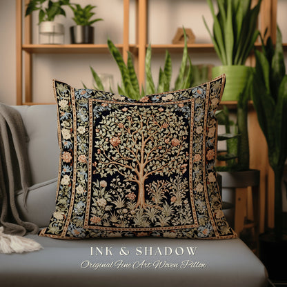 Tree of Life Pillow Ornate | William Morris Inspired Accent Pillow Cushion Woven Medieval Aesthetic Pastel Danish Renaissance Room Decor |