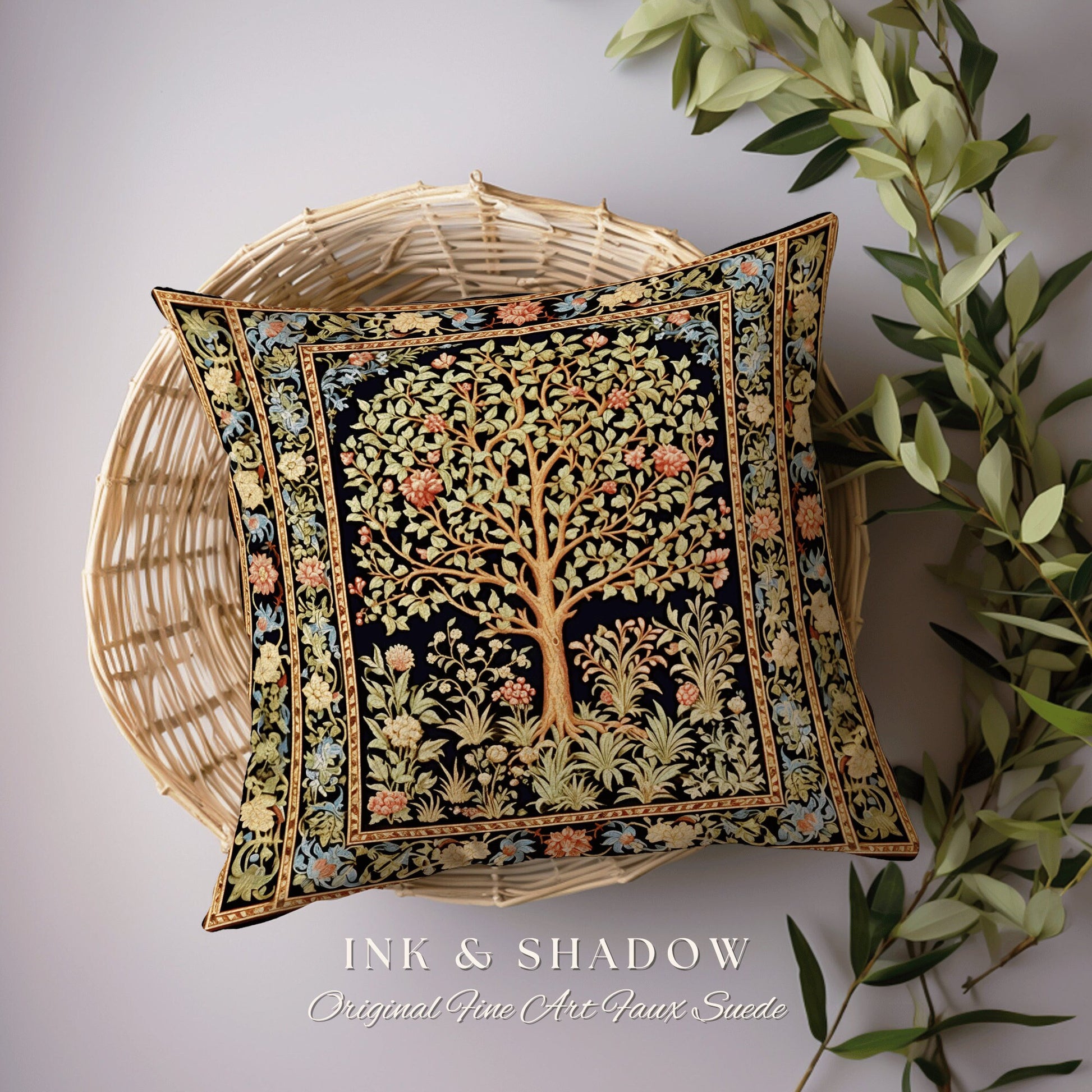 Tree of Life Pillow Ornate | William Morris Inspired Accent Pillow Cushion Woven Medieval Aesthetic Pastel Danish Renaissance Room Decor |