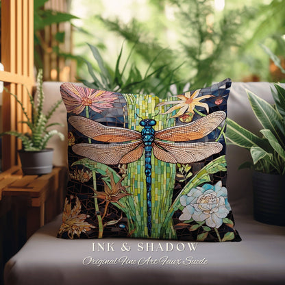 Fairycore Dragonfly Throw Pillow | Dragon Fly Woven Cushion Woodland Forest Gift for Her Stained Glass Aesthetic Botanical Gothic Room Decor