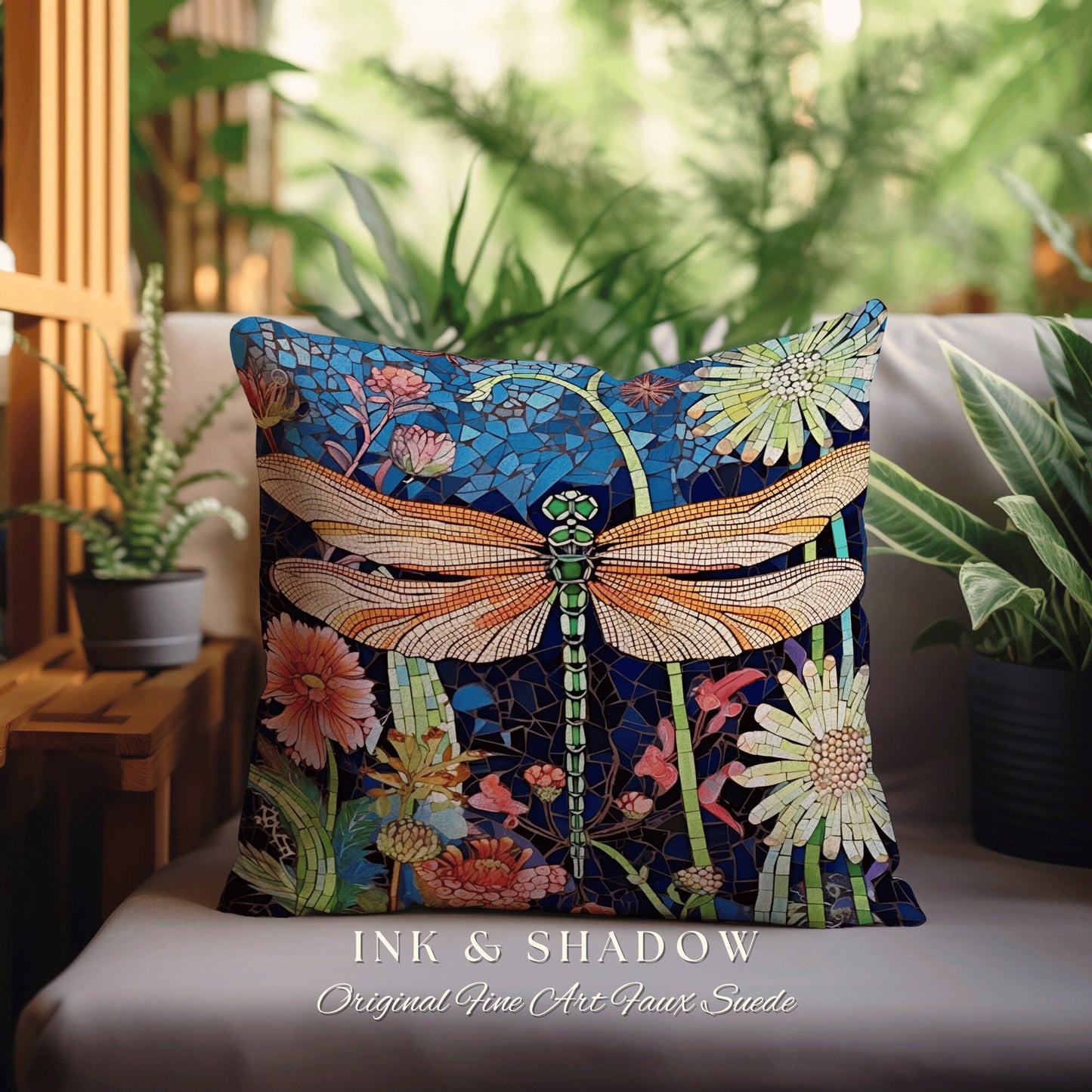 Whimsical Dragon Fly Accent Pillow | Dragonfly Cushion Woodland Forest Gift for Her Stained Glass Aesthetic Botanical Gothic Room Decor