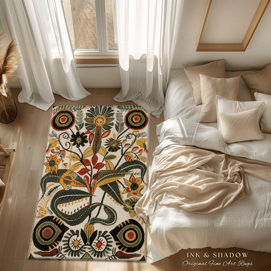 Modern Botanical Boho Rug | Indie Minimalist Aesthetic Living Room Danish Home Decor Rustic Housewarming Gift Cottagecore Earth Tone Bedroom