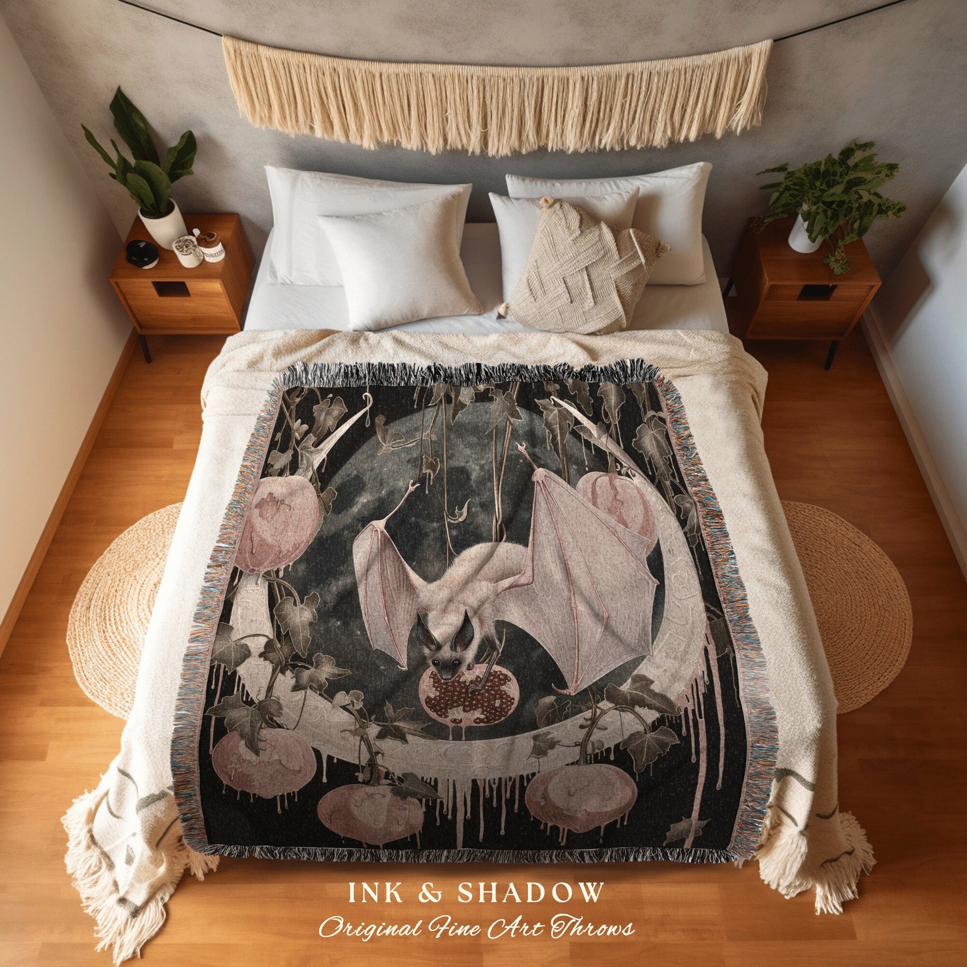 Magical Bat Wall Tapestry Woven | Celestial Tapestry Woven Blanket Victorian Gothic Bedroom Decor Woodland Ethereal Botanical Gothic Room |