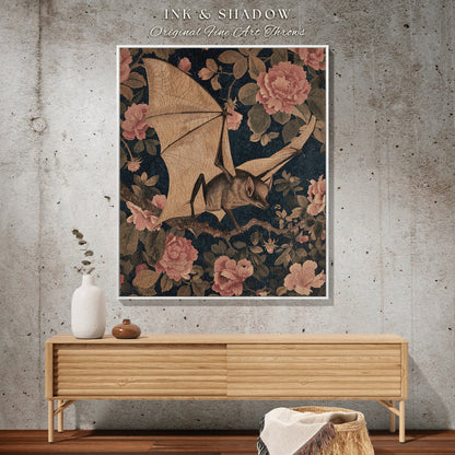 Ethereal Bat Throw Blanket Soft Cottagecore Floral Gothic Wall Tapestry Throw Botanical Bedroom Decor Bat Lovers Art Whimsical Dark Academia