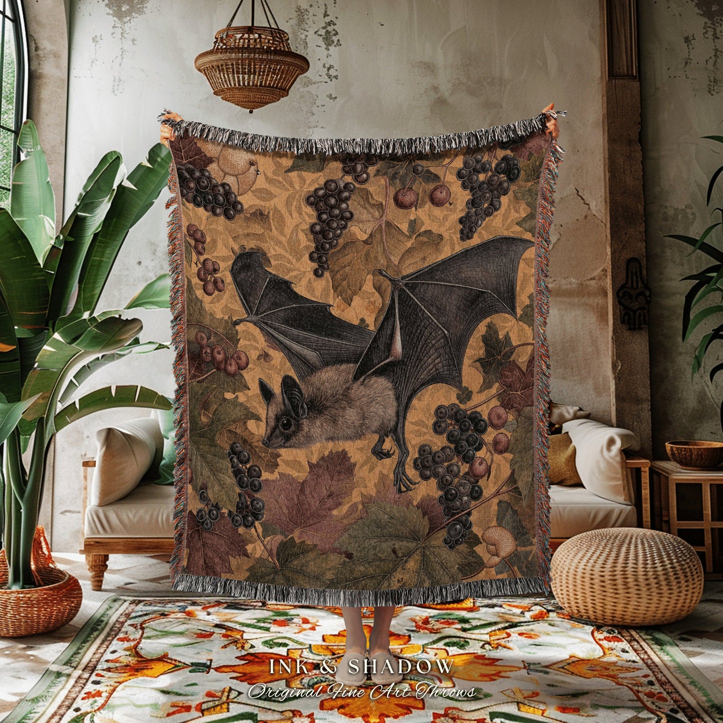 Witch Tapestry Dark Room Accent | Whimsical Gothic Cottagecore Blanket Woven Throw Witch Aesthetic Bedroom Woodland Ethereal Cottagegoth |