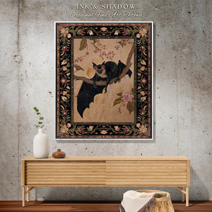 Elegant Throw Blanket Bat Lover Decor | Celestial Tapestry Woven Blanket Victorian Gothic Bedroom Decor Woodland Ethereal Botanical Gothic |