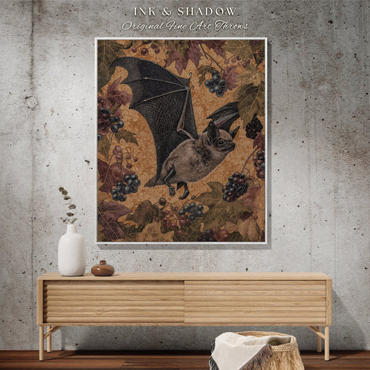 Fairy Aesthetic Woodland Bat Tapestry | Cottagecore Woven Throw Blanket Crowcore Wall Art Bedroom Decor Woodland Bat Victorian Wall Art |