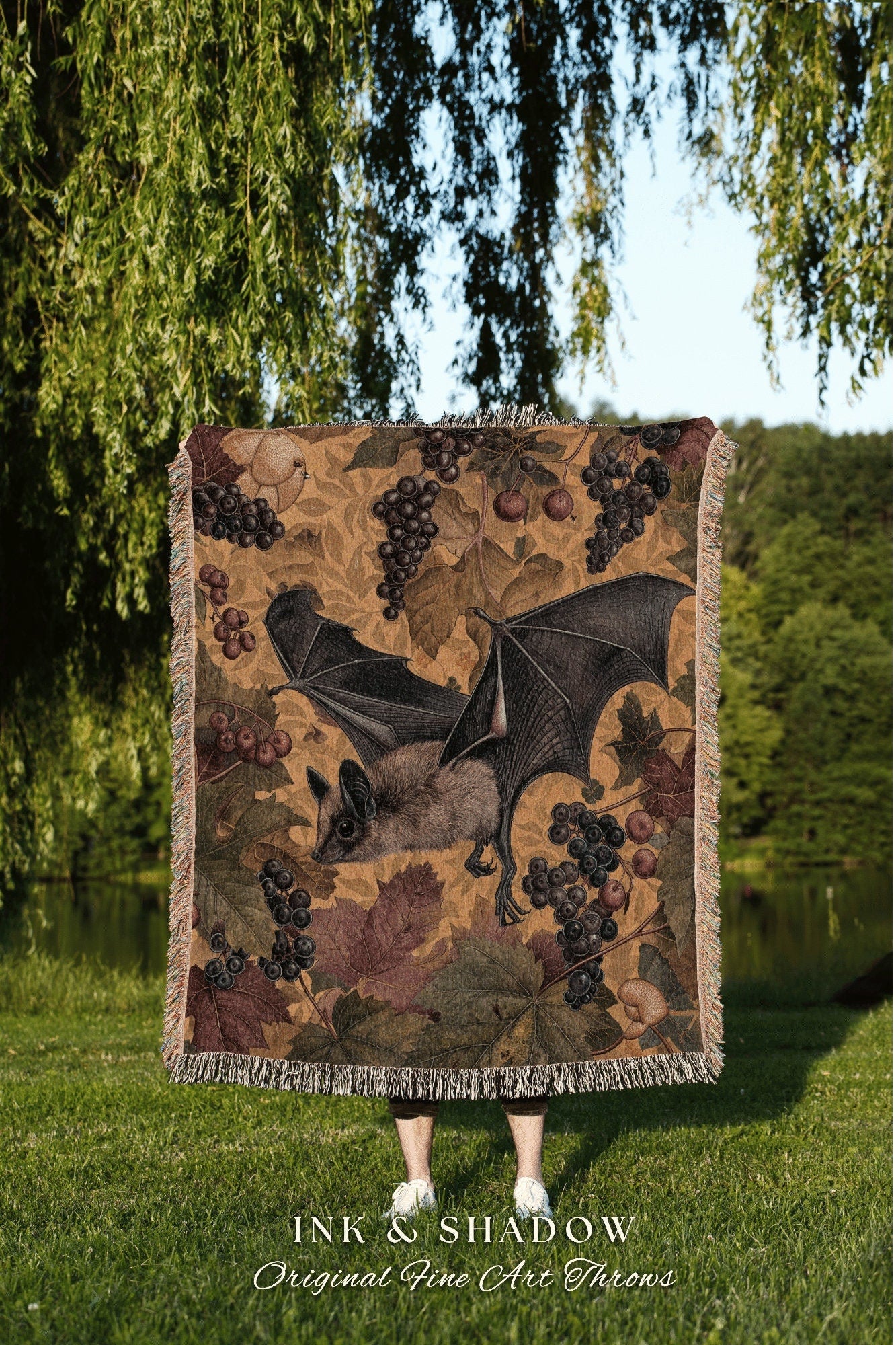 Witch Tapestry Dark Room Accent | Whimsical Gothic Cottagecore Blanket Woven Throw Witch Aesthetic Bedroom Woodland Ethereal Cottagegoth |