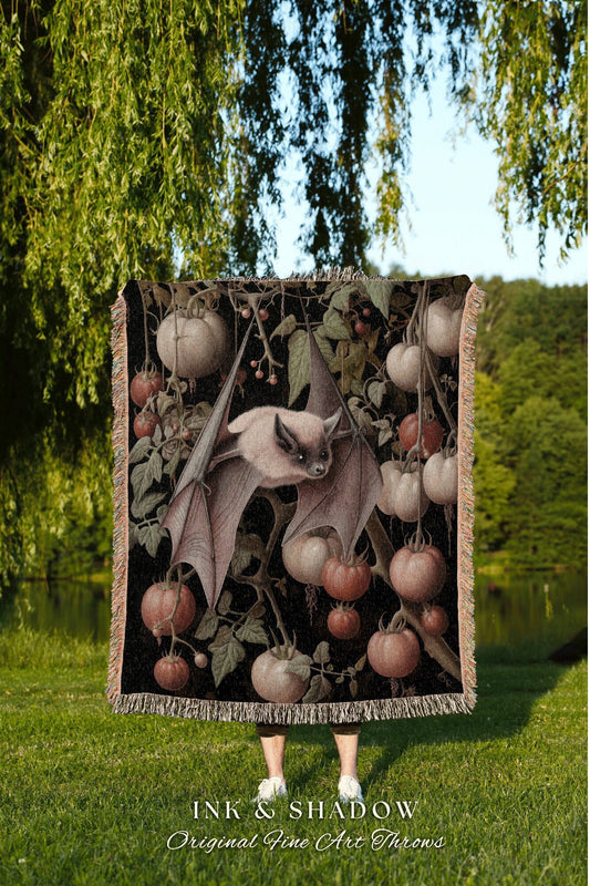 Mystical Bat Woven Goth Blanket | Gothic Cottagecore Throw Blanket Woven Throw Victorian Wall Art Bedroom Decor Woodland Bat Art Ethereal |