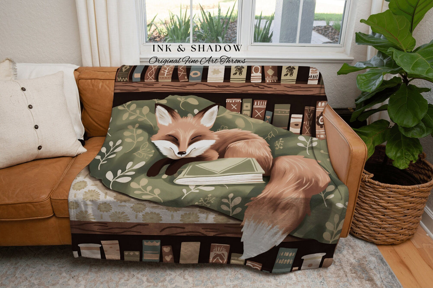 Bookish Aesthetic Dark Woodland Cottagecore Throw Woven Mystical Book Nook Gift for Reader Boho Reading Blanket Boho Fox Picnic Blanket