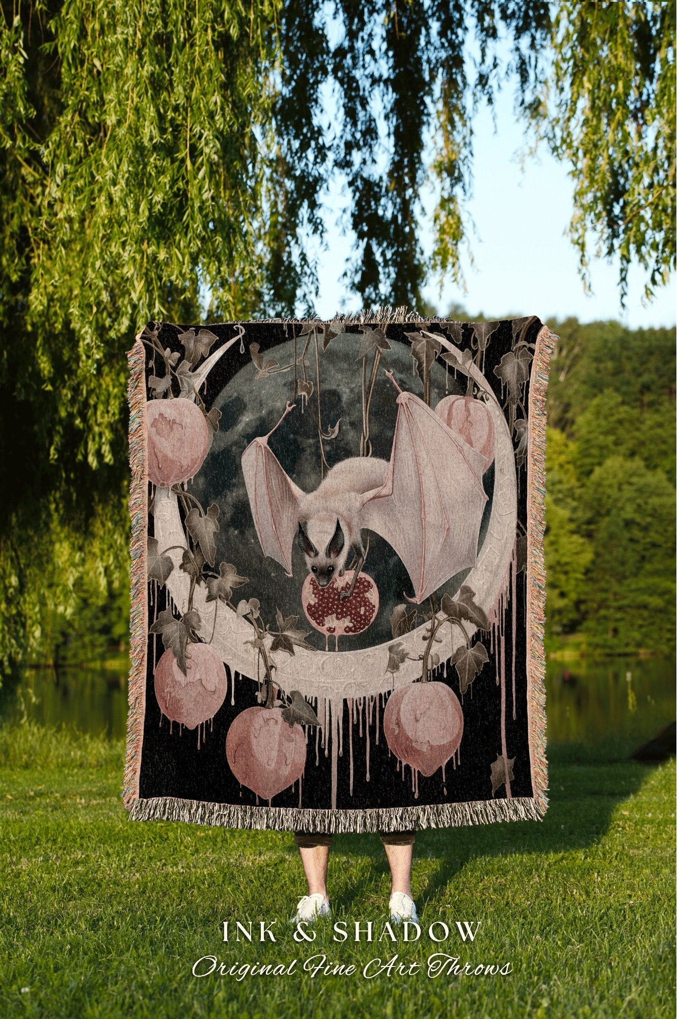 Magical Bat Wall Tapestry Woven | Celestial Tapestry Woven Blanket Victorian Gothic Bedroom Decor Woodland Ethereal Botanical Gothic Room |