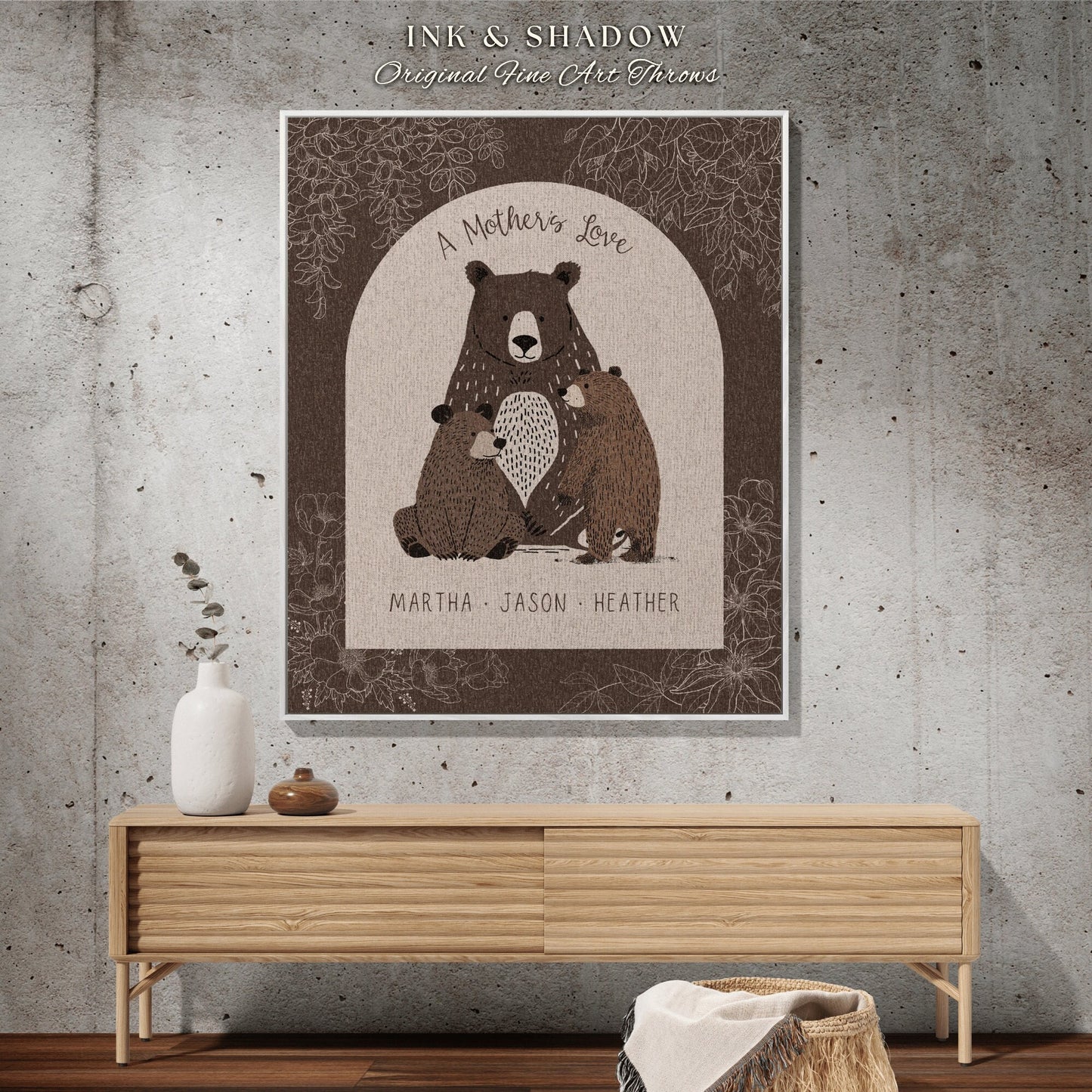 A Mother's Love Personalized Mama Blanket | Meaningful Gift from Kids Custom Mama Bear Cubs Cottagecore Grandchildren Names Tapestry Woven |