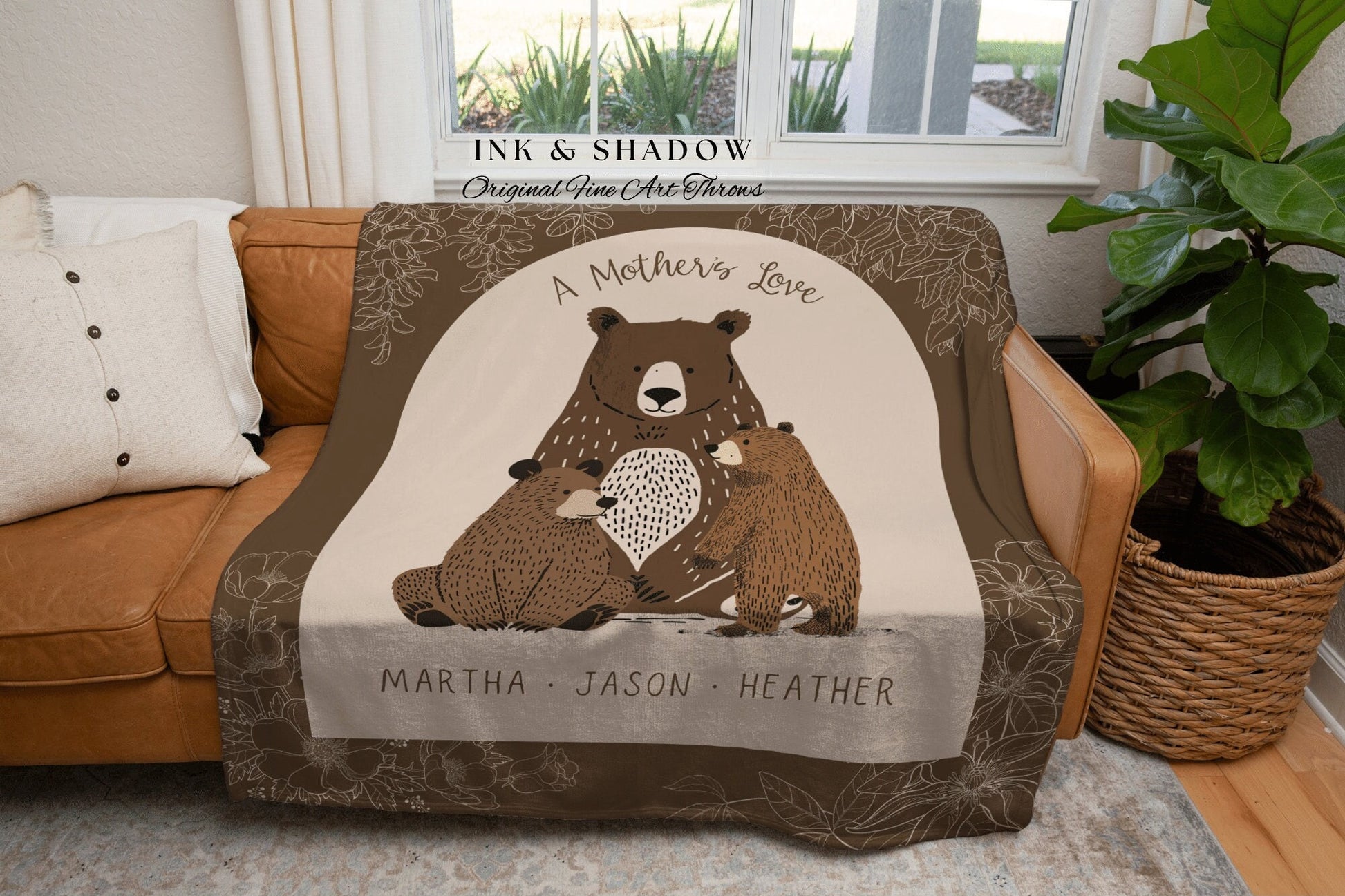 A Mother's Love Personalized Mama Blanket | Meaningful Gift from Kids Custom Mama Bear Cubs Cottagecore Grandchildren Names Tapestry Woven |