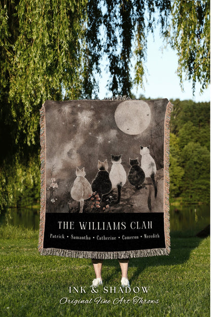 Cat Family Name Tapestry Woven | Cozy Throw Custom Family Name Sentimental Blanket Gift from Kids Cottagecore Woven Tapestry Cat Lover Gift