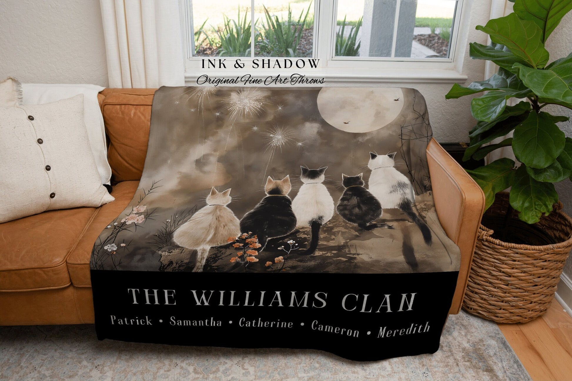 Cat Family Name Tapestry Woven | Cozy Throw Custom Family Name Sentimental Blanket Gift from Kids Cottagecore Woven Tapestry Cat Lover Gift