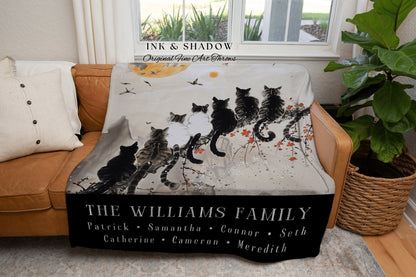 Personalized Cat Family Blanket | Cozy Throw Custom Family Name Sentimental Blanket Gift from Kids Cottagecore Woven Tapestry Cat Lover Gift