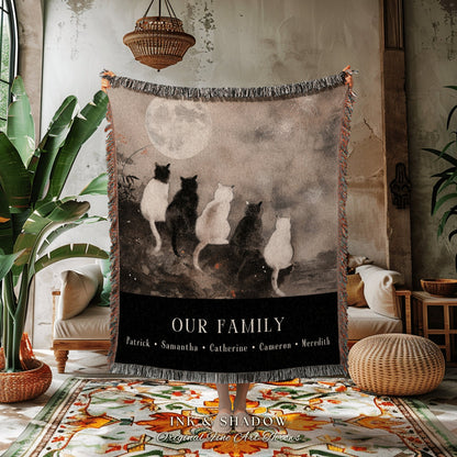 Our Family Cat Blanket Custom | Cozy Throw Personalized Family Name Sentimental Blanket Gift from Kids Cottagecore Tapestry Cat Lover Gift |