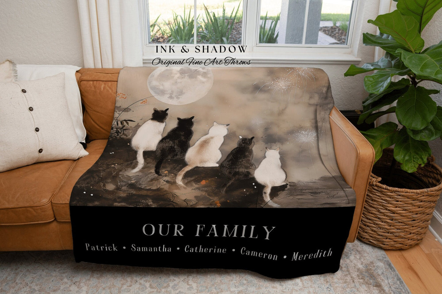 Our Family Cat Blanket Custom | Cozy Throw Personalized Family Name Sentimental Blanket Gift from Kids Cottagecore Tapestry Cat Lover Gift |