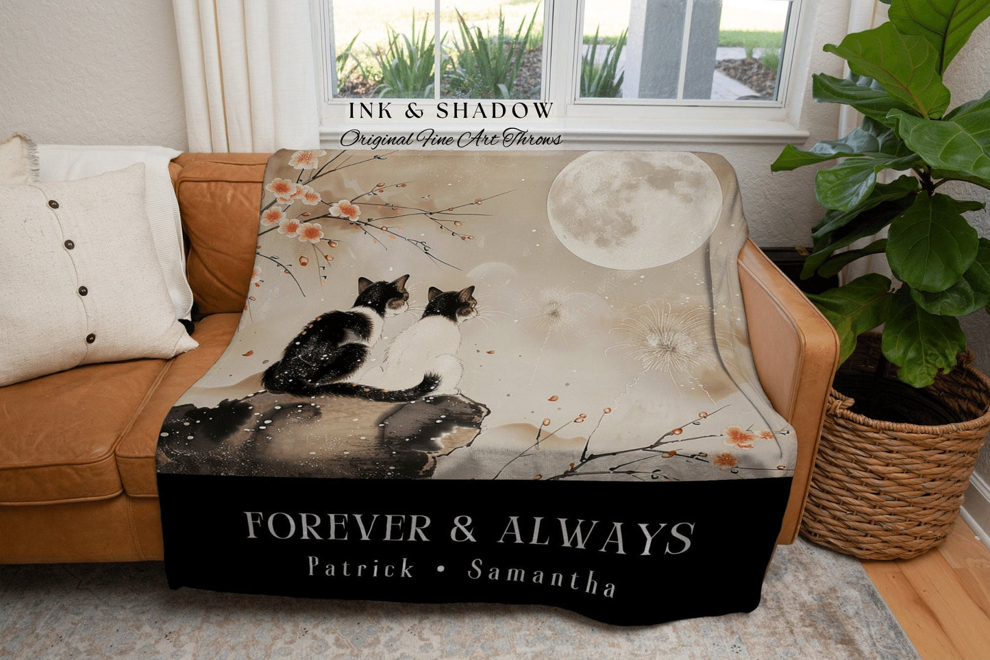 Forever & Always Cat Tapestry Custom | Woven Throw Personalized Family Name Blanket Gift from Kids Cottagecore Tapestry Cat Lover Gift |