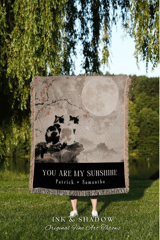 Woven Blanket Custom 'You are my Sunshine' | Cozy Throw Personalized Family Name Sentimental Blanket Gift Boho Woven Tapestry Cat Lover Gift