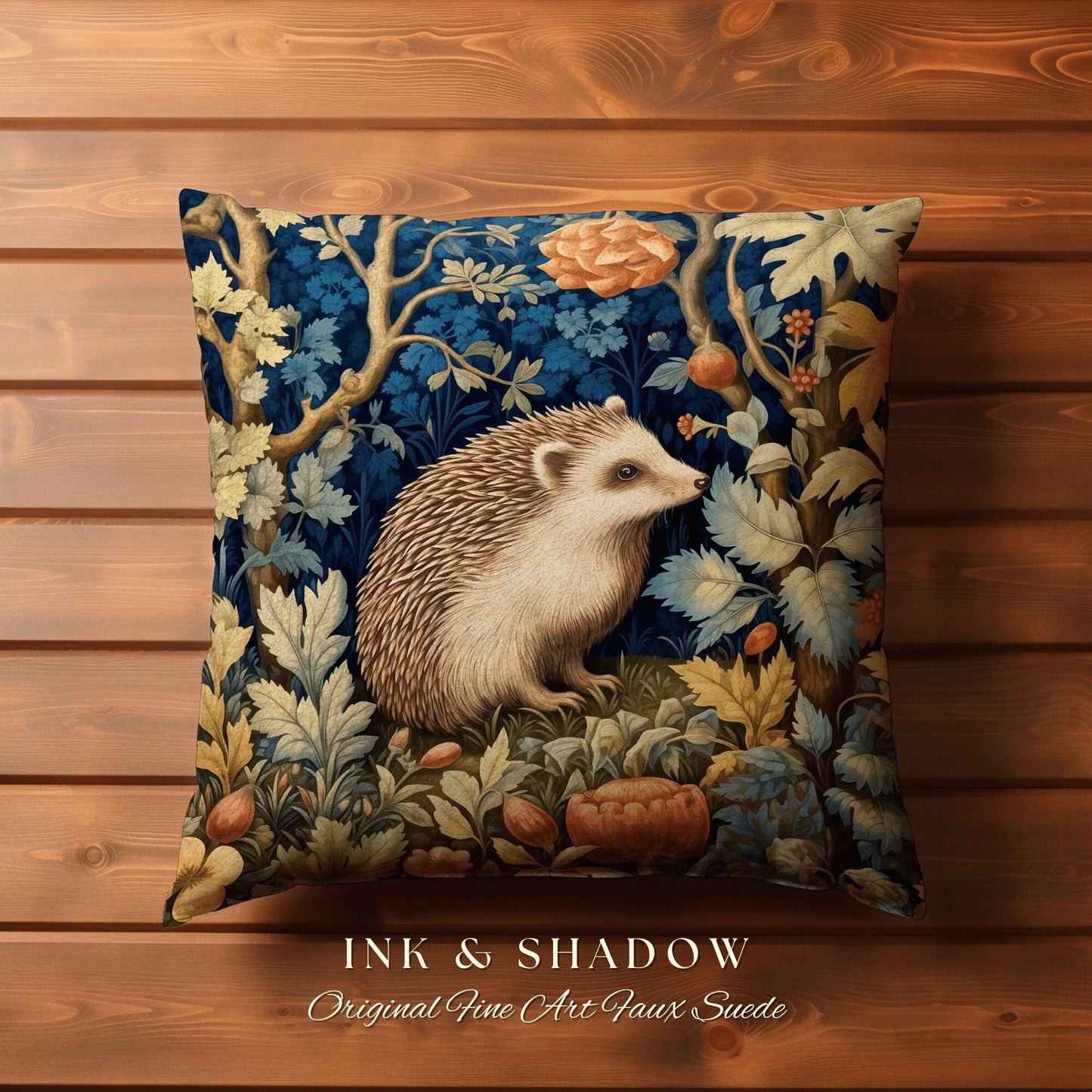 Morris Hedge Hog Accent Pillow | Whimsy Aesthetic Rustic Woodland Boho Cottagecore Home Decor Crowcore Bedroom Hedgehog Pillow Botanical