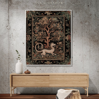 Medieval Dragon Woven Throw | Nordic Home Decor Morris Tapestry Fairycore Aesthetic Maximalist Gift for Goths Woodland Cottagecore Dragon