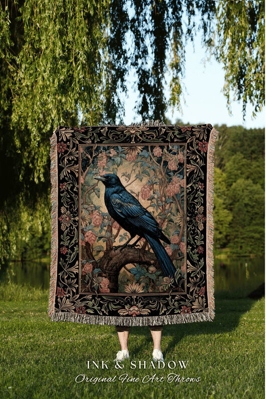 Witchy Room Decor Woven Blanket | Ethereal Bedroom Throw Decor Cottagecore Tapestry Dark Fairycore Book Nook Woodland Crow Core Raven Gothic