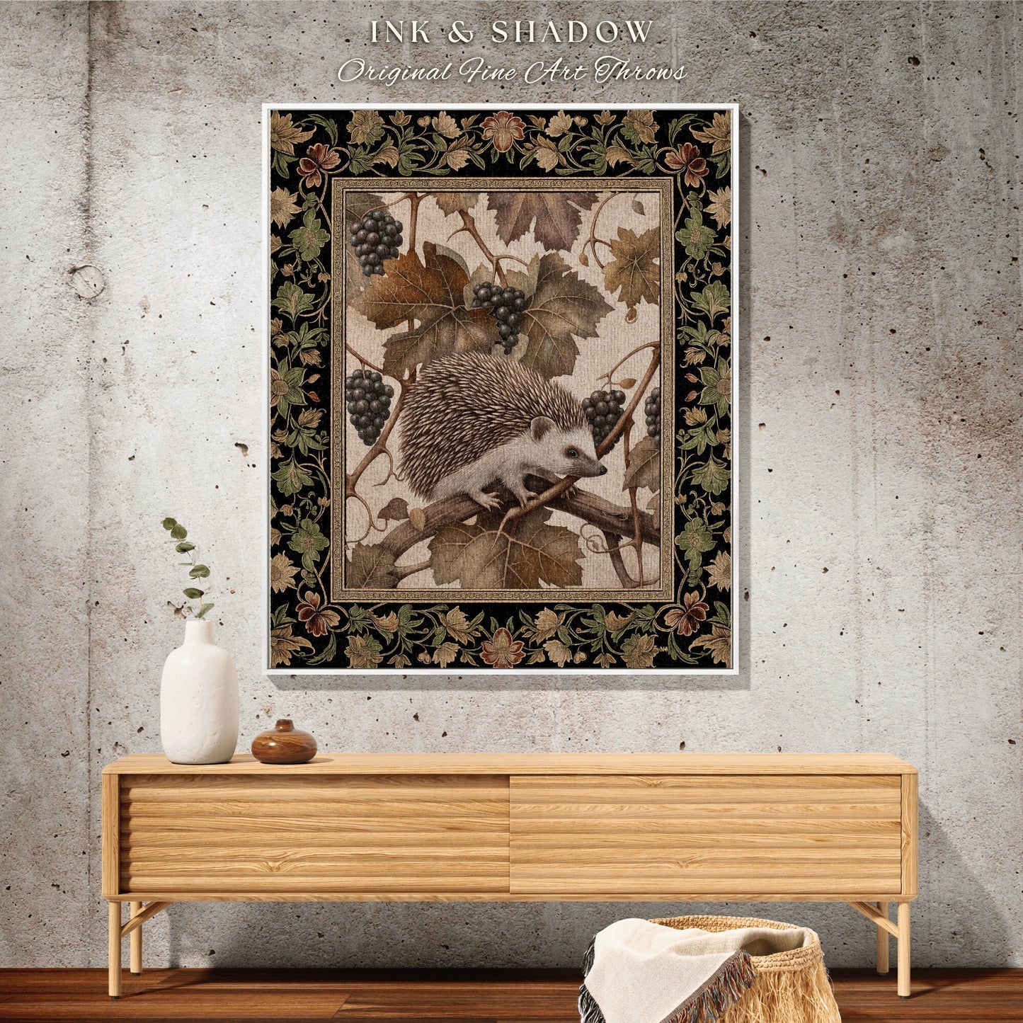 Earth Tone Wall Tapestry Hedgehog | Whimsy Woodland Rustic Throw Blanket Cozy Rustic Throw Housewarming Gift Hedgehog Wallhanging Tapestry