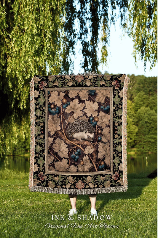 Ornate Woven Hedgehog Blanket | Whimsical Woodland Rustic Throw Blanket Cozy Rustic Throw Housewarming Gift Hedgehog Wallhanging Tapestry |