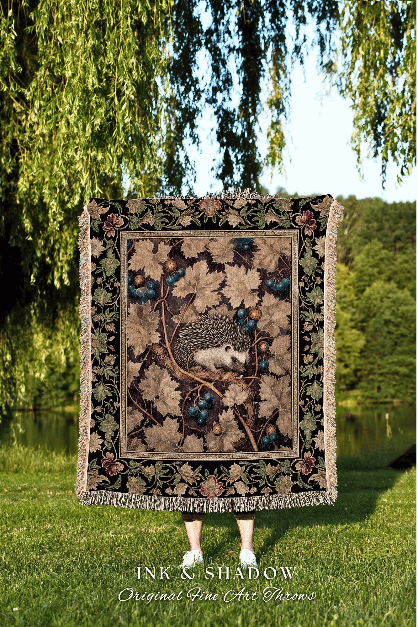 Ornate Woven Hedgehog Blanket | Whimsical Woodland Rustic Throw Blanket Cozy Rustic Throw Housewarming Gift Hedgehog Wallhanging Tapestry |