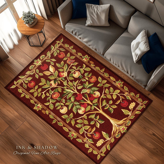 Autumn Pomegranate Bedroom Rug | Fall Aesthetic Living Room Moroccan Home Decor Rustic Housewarming Gift Cottagecore Nature Bedroom Medieval