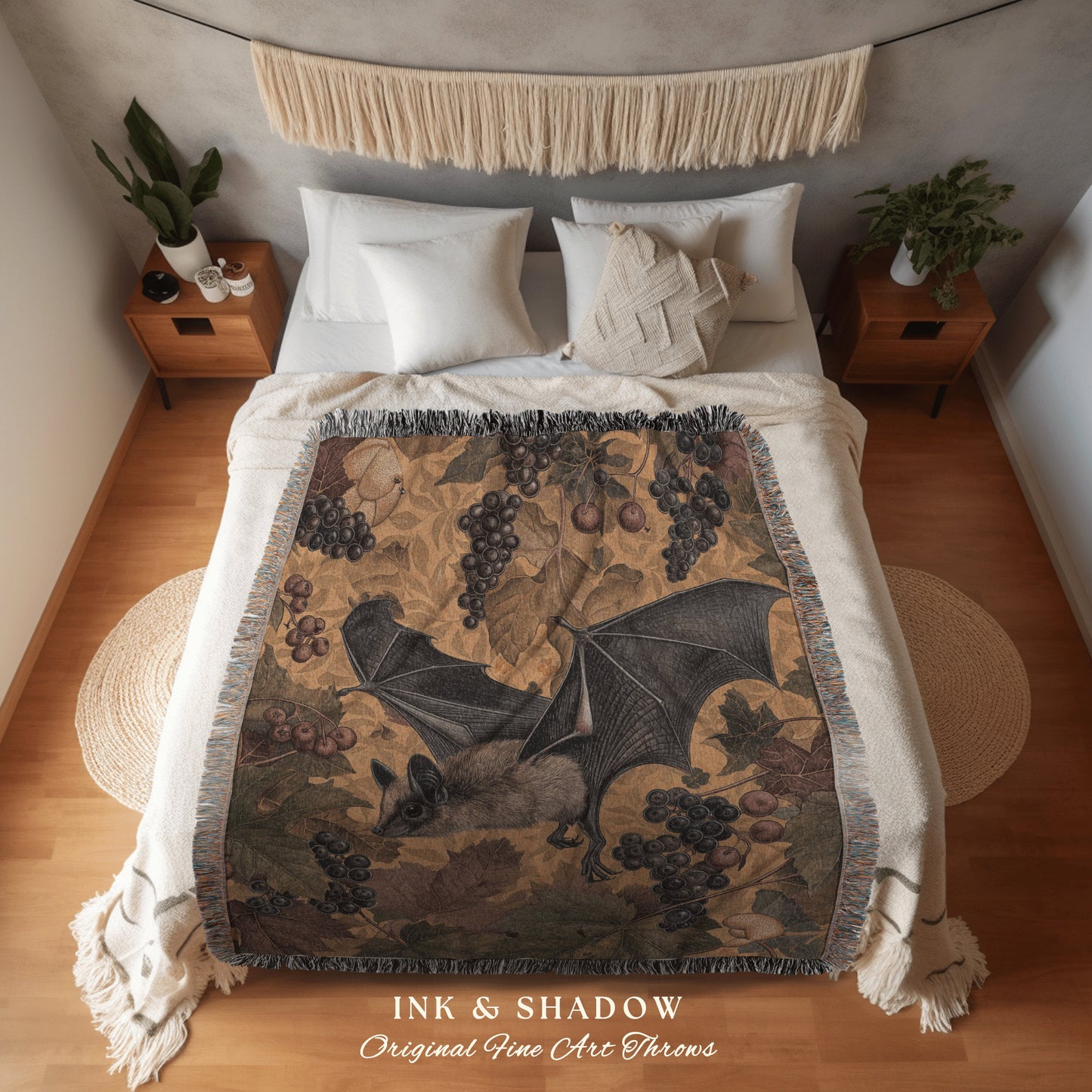 Witch Tapestry Dark Room Accent | Whimsical Gothic Cottagecore Blanket Woven Throw Witch Aesthetic Bedroom Woodland Ethereal Cottagegoth |