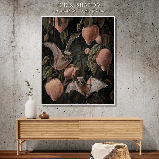 Peach Bat Gothic Tapestry Blanket | Gothic Cottagecore Throw Blanket Woven Victorian Wall Art Bedroom Decor Dark Woodland Bat Dark Academia