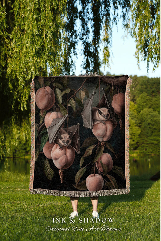 Fruit Bat Dark Academia Blanket Woven | Gothic Cottagecore Throw Blanket Victorian Wall Art Bedroom Decor Dark Woodland Bat Ornate Decor |