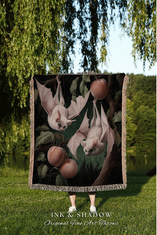 Dark Botanical Woven Bat Blanket | Gothic Cottagecore Throw Blanket Woven Throw Victorian Wall Art Bedroom Decor Dark Woodland Bat Aesthetic