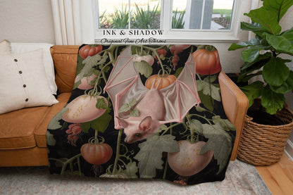 Ethereal Botanical Bat Blanket Woven | Celestial Tapestry Woven Blanket Victorian Gothic Bedroom Decor Dark Woodland Botanical Gothic Room |